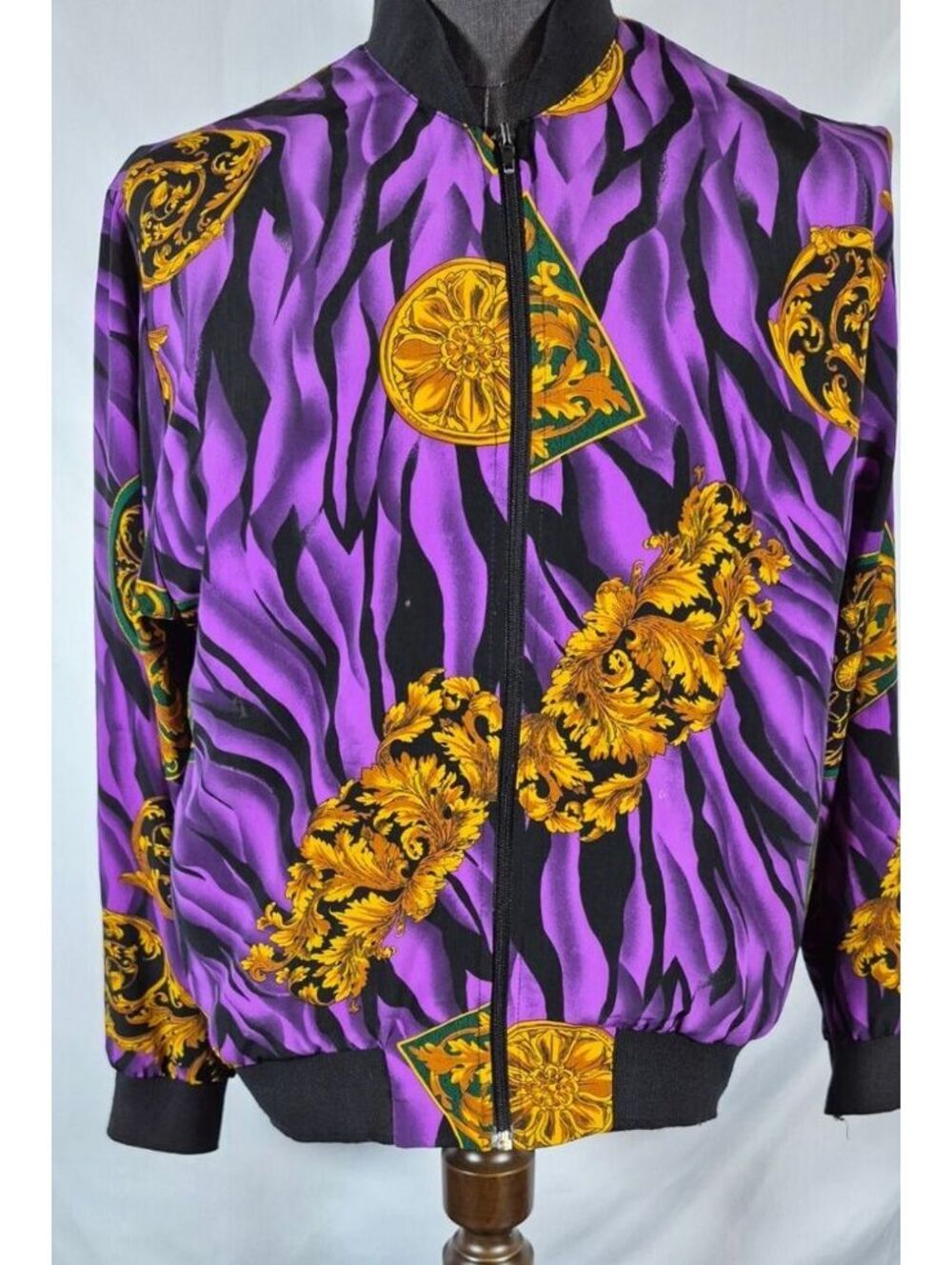 Teddi Purple Baroque Zebra Print Bomber Jacket